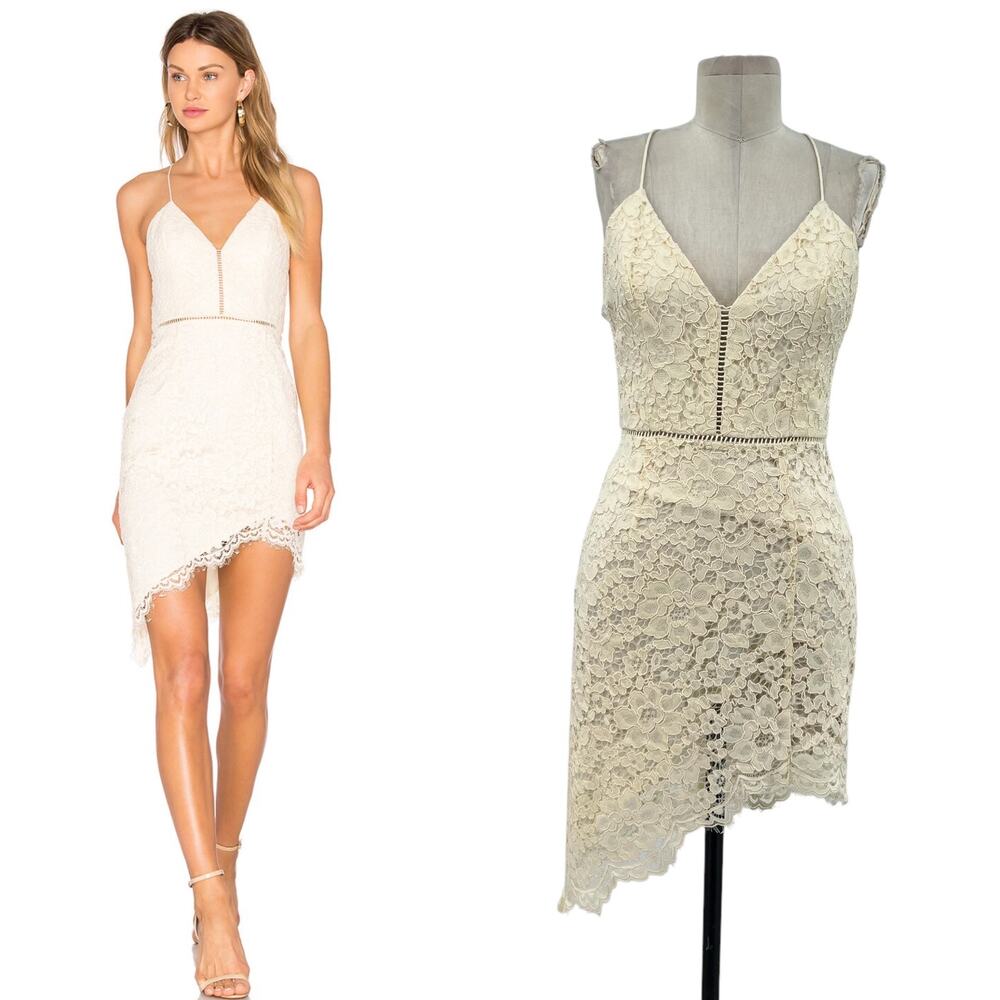 NBD Only Yours Dress Lace Asymmetric Hem Sleeveless Ivory Cream Size Small